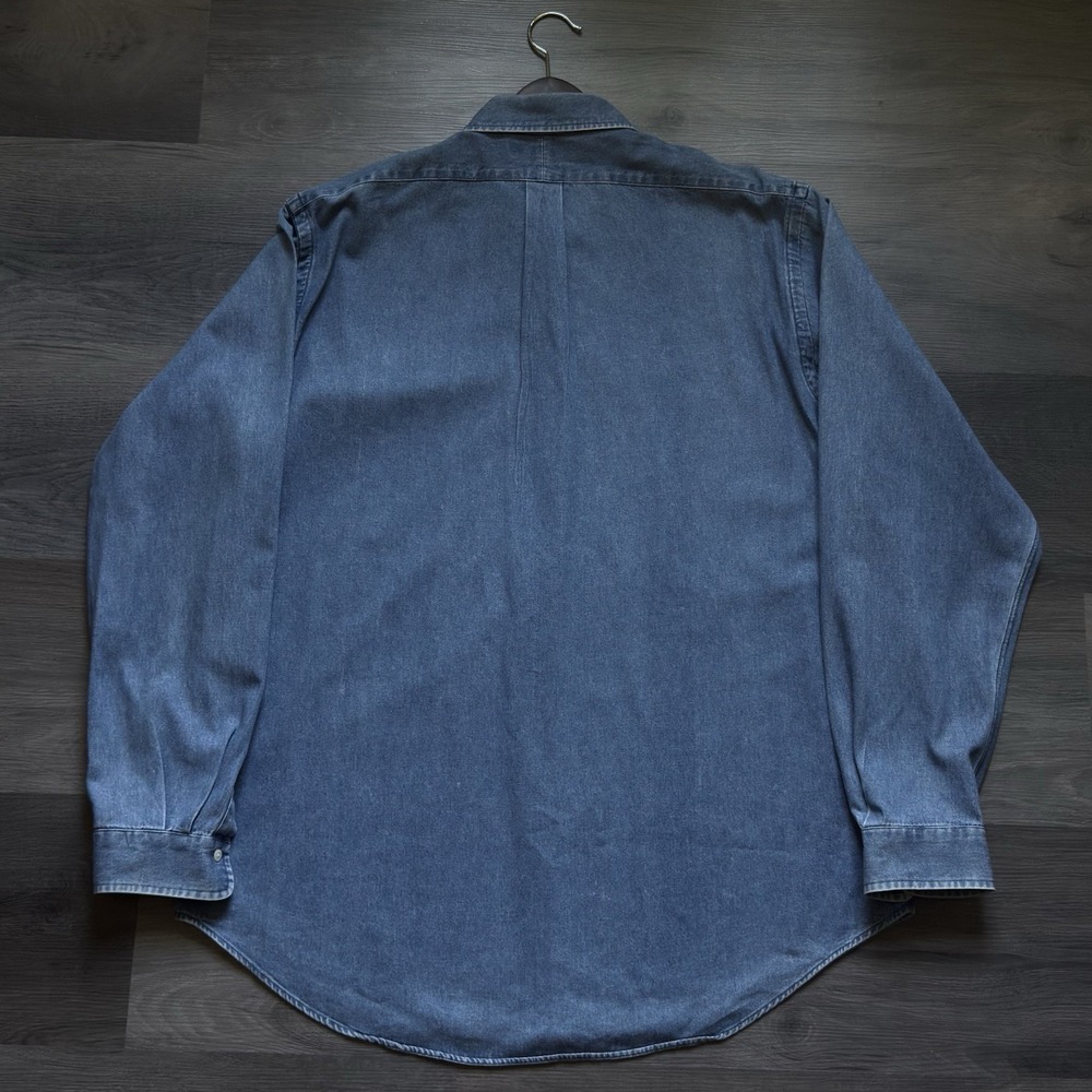 Vintage Polo Ralph Lauren Oxford Denim Shirt Mens 2XL Blue Red Pony Cotton - Picture 2 of 7